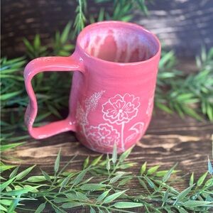 Floral Specialty Carved Mug With Butterfly Handle